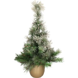 Kunst kerstboom/kunstboompje met sneeuw in gouden pot 75 cm - Kunstkerstboom