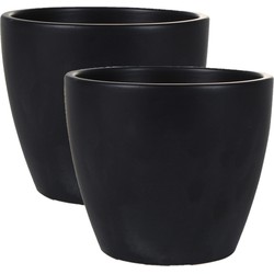 2x stuks plantenpot/bloempot in een strakke Scandinavische look zwart Dia 16 cm en Hoogte 13 cm - Plantenpotten