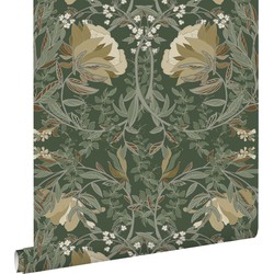 ESTAhome behang vintage bloemen in art nouveau stijl donkergroen - 0.53 x 10.05 m - 139420