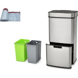 4cookz® Smart Waste RVS afvalscheidingsprullenbak met sensor 72 liter met 70 afvalzakken