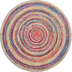 Vercai Rugs Brady Collectie - Hoogpolig Rond Vloerkleed - Zacht Tapijt voor Woonkamer - Polyester - Multi Beige - 90x90 cm