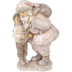 Clayre & Eef Beeld Kerstman 13x11x18 cm Roze Polyresin Kerstdecoratie