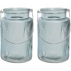 2x stuks windlicht/kaarshouder van glas ijsblauw 22 cm - Windlichten