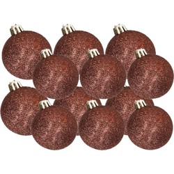 Kerstversiering set glitter kerstballen donkerbruin 6 - 8 cm - pakket van 30x stuks - Kerstbal
