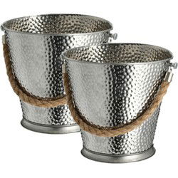 Set van 2x stuks RVS champagnekoelers/ijsemmers met handvat van touw 5 liter - IJsemmers