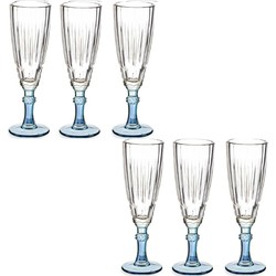 Luxe Exotic Collection Champagneglazen set 12x stuks op blauw voet 170 ml - Champagneglazen