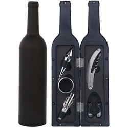 Decopatent® 6-Delige Luxe Wijnset in Wijnfles vorm - Wijn fles accessoires Set - Wine tools - Wijn Kurken trekker - In Luxe Fles opbergbox - Cadeau set