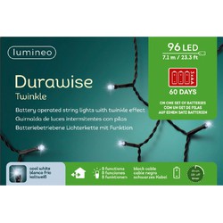 Lumineo Kerstverlichting - twinkle - 96 lampjes - op batterij - helder wit - buiten - Kerstverlichting kerstboom