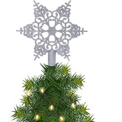 Kerstboom piek open kunststof kerst ster zilver met glitters H19 cm - kerstboompieken