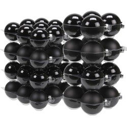 52x stuks glazen kerstballen zwart 6 en 8 cm mat/glans - Kerstbal