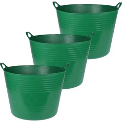 Flexibele emmer - 3x - donkergroen - 40 liter - kunststof - 45 x 37 cm - Wasmanden