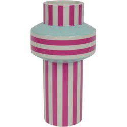 Vaas - Streep - Keramiek - Mintgroen/Neonroze - 13x13x25cm
