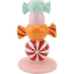Candle holder - Stapled Toffee Candy - Dolomite - Red Swirl Multi Colour - 11x11x18cm