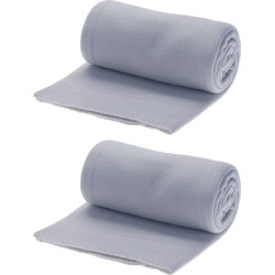 2x stuks polyester fleece dekens/dekentjes 130 x 160 cm in de kleur grijs/blauw - Plaids