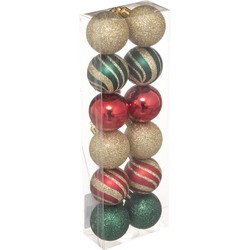 12x stuks kerstballen mix goud/rood/groen glans/mat/glitter kunststof 4 cm - Kerstbal