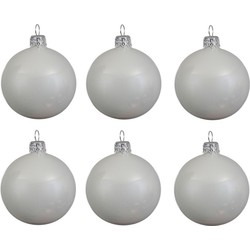 Decoris Kerstballen set - 6x stuks - wit - glas - 6 cm - glans - Kerstbal