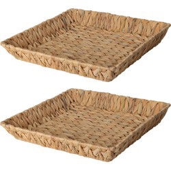 H&S Collection Broodmand - 2x - gevlochten riet - naturel - 34 x 34 x 6 cm - broodmand