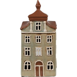 Clayre & Eef Waxinelichthouder Huis 12x9x25 cm Groen Bruin Keramiek Theelichthouder