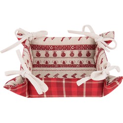 Clayre & Eef Broodmand  35x35x8 cm Rood Beige Katoen Vierkant Kerst Cadeau keuken