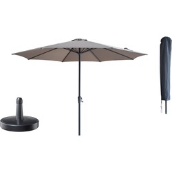 Kopu® Set Madrid 350 cm Grote Parasol Rond met Beschermhoes en Parasolvoet - Taupe