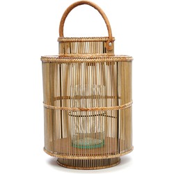 Lantern With Genuine Leather Handle - Natural - Medium