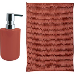 MSV badkamer droogloop mat - Genua - 50 x 80 cm - met bijpassend zeeppompje - terracotta - Badmatjes