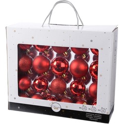 Kunststof kerstballen mix rood 42 delig glimmend en glitter - Kerstbal