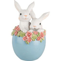 Clayre & Eef Decoratie Beeld Konijn Wit Blauw Kunststof