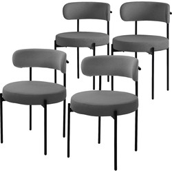 Eetkamerstoel set van 4 met teddy stof met rugleuning grijs Keukenstoel ML-Design