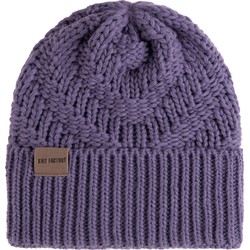 Knit Factory Sally Gebreide Muts Dames - Big Beanie - Violet - One Size - Grof gebreid