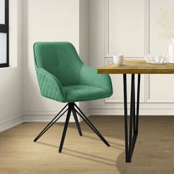 Draaibare eetkamerstoel in groen geweven stof met rugleuning en armleuningen ML design