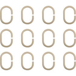 MSV Douchegordijn ophang ringen - kunststof - beige - 12x stuks - 4 x 6 cm - Douchegordijnen