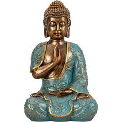 Boeddha beeld Shaman - binnen/buiten - goud/jade - 14 x 23 cm - Beeldjes