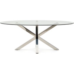 Kave Home - Argo ovale glazen tafel met roestvrijstalen poten Ø 200 x 100 cm