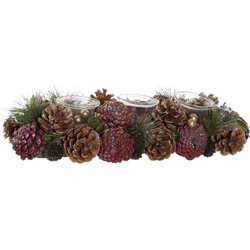 Kerst thema kaarsenhouder ornament roze/bruin nature 38 x 15 x 9,5 cm cm - Waxinelichtjeshouders