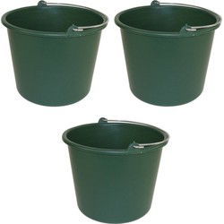PlasticForte Emmer - 3x - groen - kunststof - met hengsel - 12 liter - Emmers