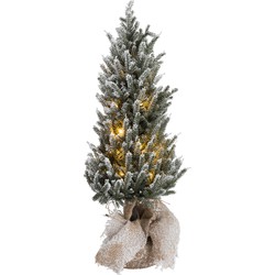 J-line - Kerstboom+led+pot Jute Plastiek Besneeuwd Groen Medium - 29x29x58cm