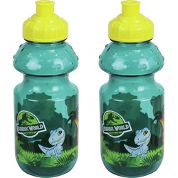 2x stuks kunststof bidon pop-up drinkbekers Jurassic World dinosaurus 350 ml - Schoolbekers