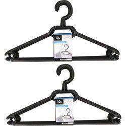 Kunststof kledinghangers - zwart - 20x stuks - 40 cm met broekstang - Kledinghangers