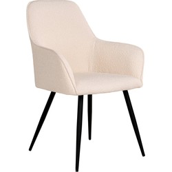 Harbo Dining Chair - Eetkamerstoel in bouclé, wit met zwarte poten, HN1232