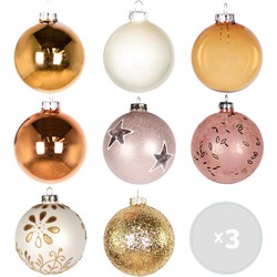 Kerstballen set glas - Set van 24 stuks – Incl. haakjes – Breekbaar – Roze - ⌀8 cm