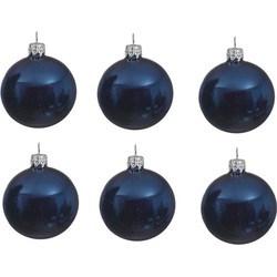 6x Glazen kerstballen glans donkerblauw 8 cm kerstboom versiering/decoratie - Kerstbal