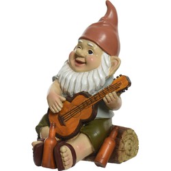 Tuinkabouter met gitaar en bier - kunststeen - H17 cm - Tuinbeelden