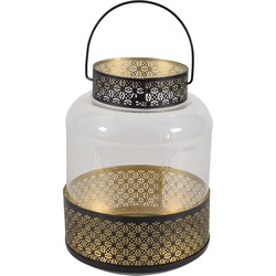 Lantaarn/windlicht zwart/goud Arabische stijl 20 x 28 cm metaal en glas - Lantaarns