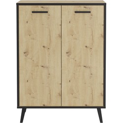 Kleine buffetkast met 2 deuren, eiken en donkergrijs decor, Plau - L68,5 x H93,5 cm