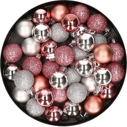 Set van 40x stuks kunststof kerstballen mix zilver en roze 3 cm - Kerstbal
