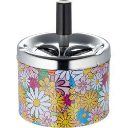 Cepewa Draaiasbak - gebloemd - met zilveren deksel - D9 x H12 cm - Asbakken