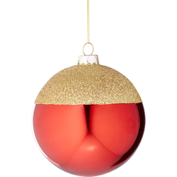 Decoratieve tweekleurige kerstbal van rood en goud glas D10