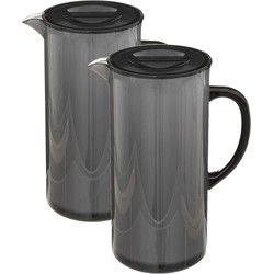 5Five Sapkan/schenkkan karaf met deksel - 2x - zwart - 1950 ml - Schenkkannen