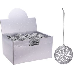 Kerstboomversiering zilveren draad kerstballen met glitters 9 cm - Kerstbal